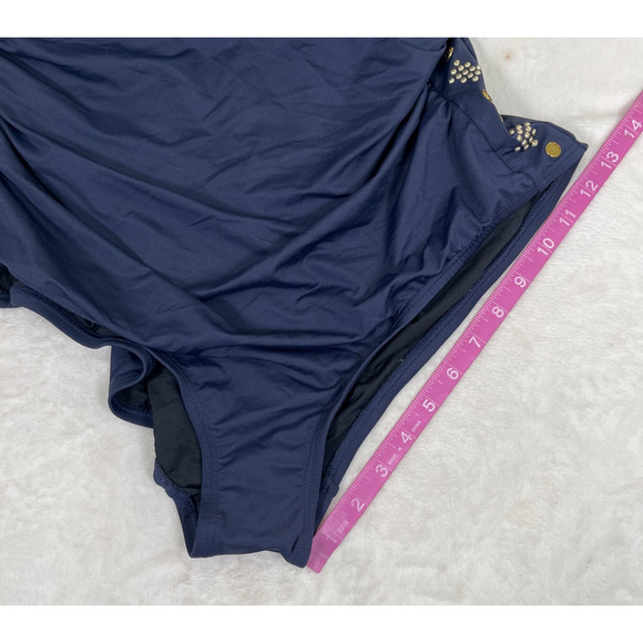 NWT Michael Kors U-Neck Gold Studded Sides Maillot 1-PC Swimsuit Navy Blue 22W - Picture 15 of 15